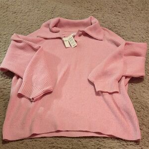 Aerie Pink Button V-Neck Sweater